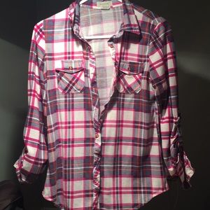 Multi colored button down collared shirt